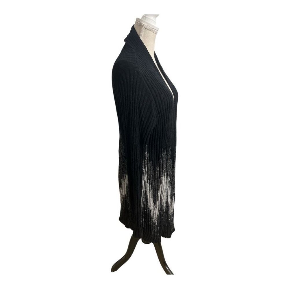 Chico's Wool Blend Black Grey Ribbed Knit Open Front Long Cardigan Size 2(12) - Picture 4 of 11